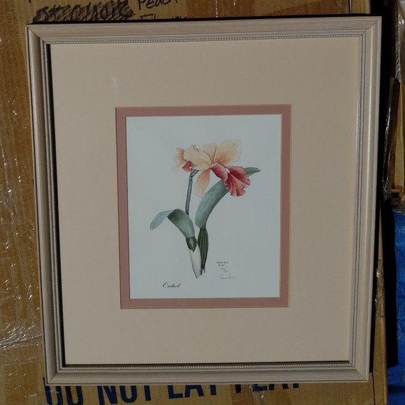 MELON DAFFODIL PRINT WITH TWO MATS IN BEIGE WOOD FRAME - Picture 4 of 5